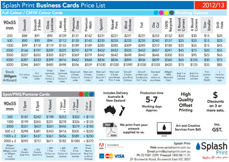 quality printed business card price list pdf download